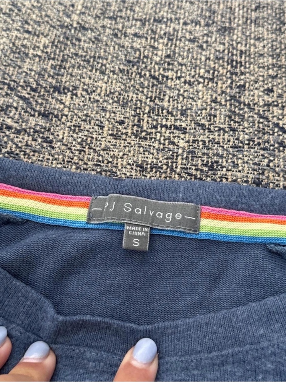 PJ Salvage Navy Top with Rainbow Interior Trim